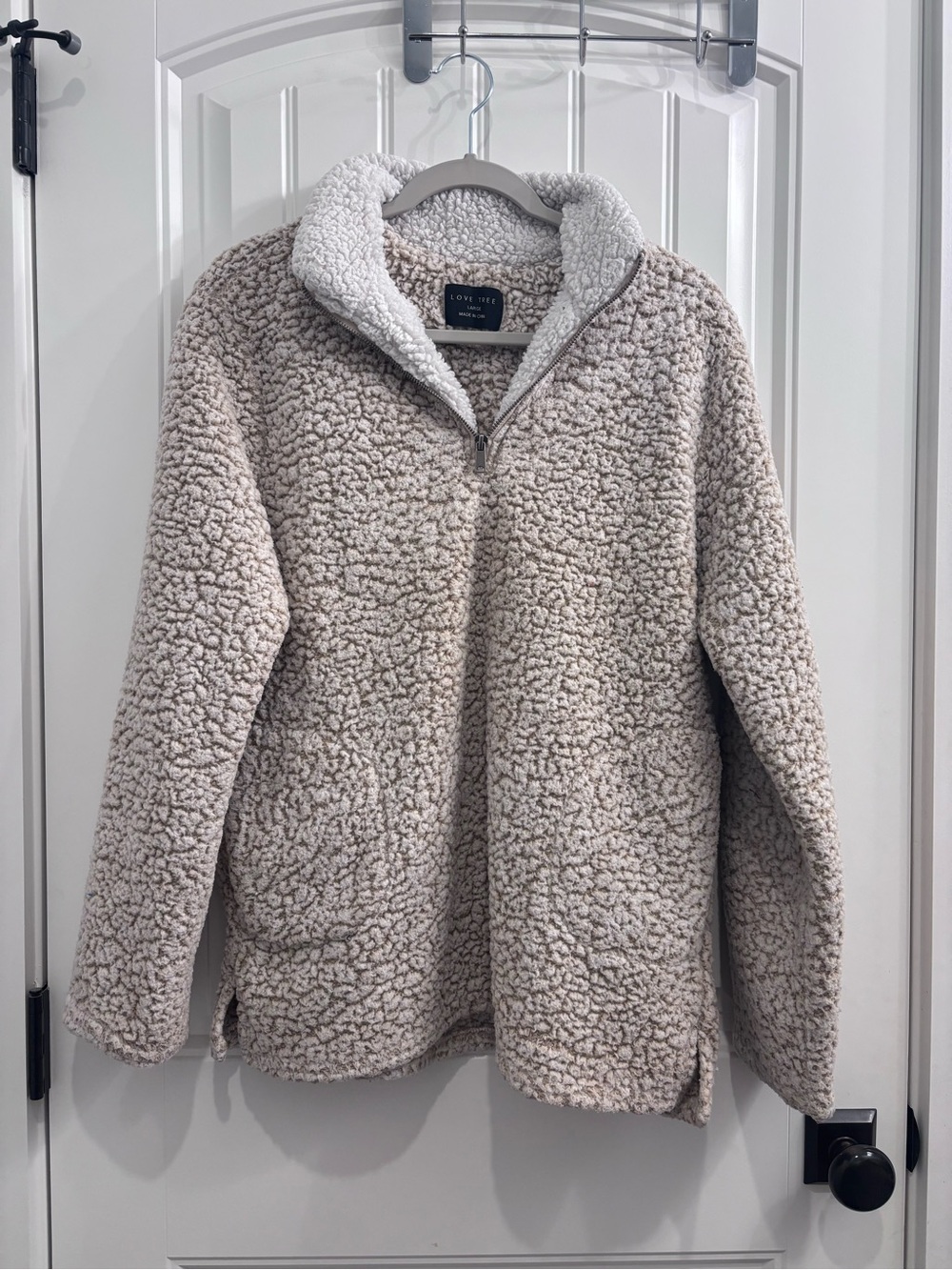 Love Tree Cream Sherpa Quarter-Zip Teddy Jacket